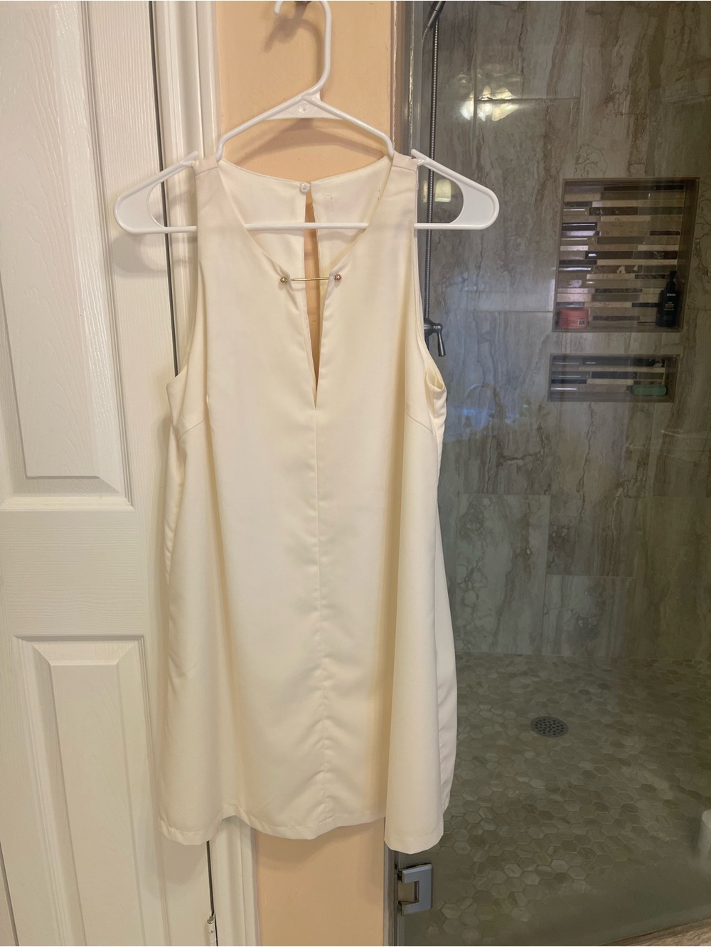 Michael Kors Cream Sleeveless Mini Dress with Front Bar Detail